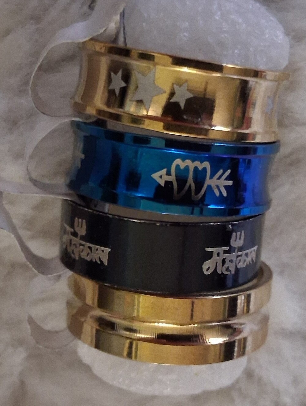 Stacked Women's Fashion Rings - Gold, Black, Blue